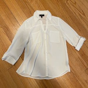 BCX White Semi-Sheer Button Down with Roll-Up Sleeves - Size M